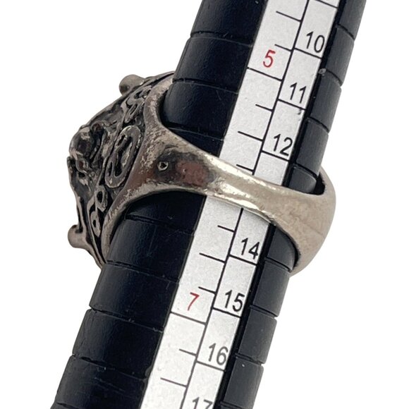 Vintage Style Silver Ring Large Amber-Like Resin Stone Intricate Design Size 6 - Picture 5 of 8